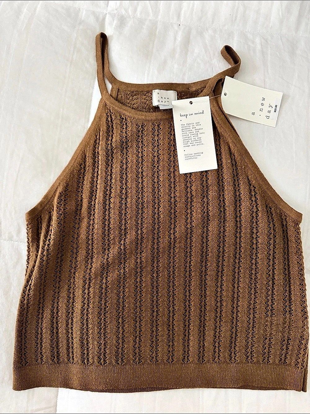 a new day Pointelle Knit Halter Tank Top Brown Small